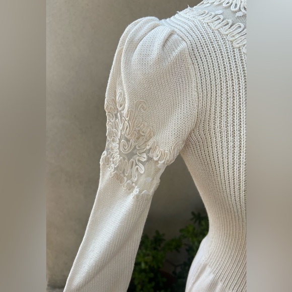 Vintage 70s white Santana knit dress lace inserts Sz Small by Ruth Chagnon - Picture 9 of 11